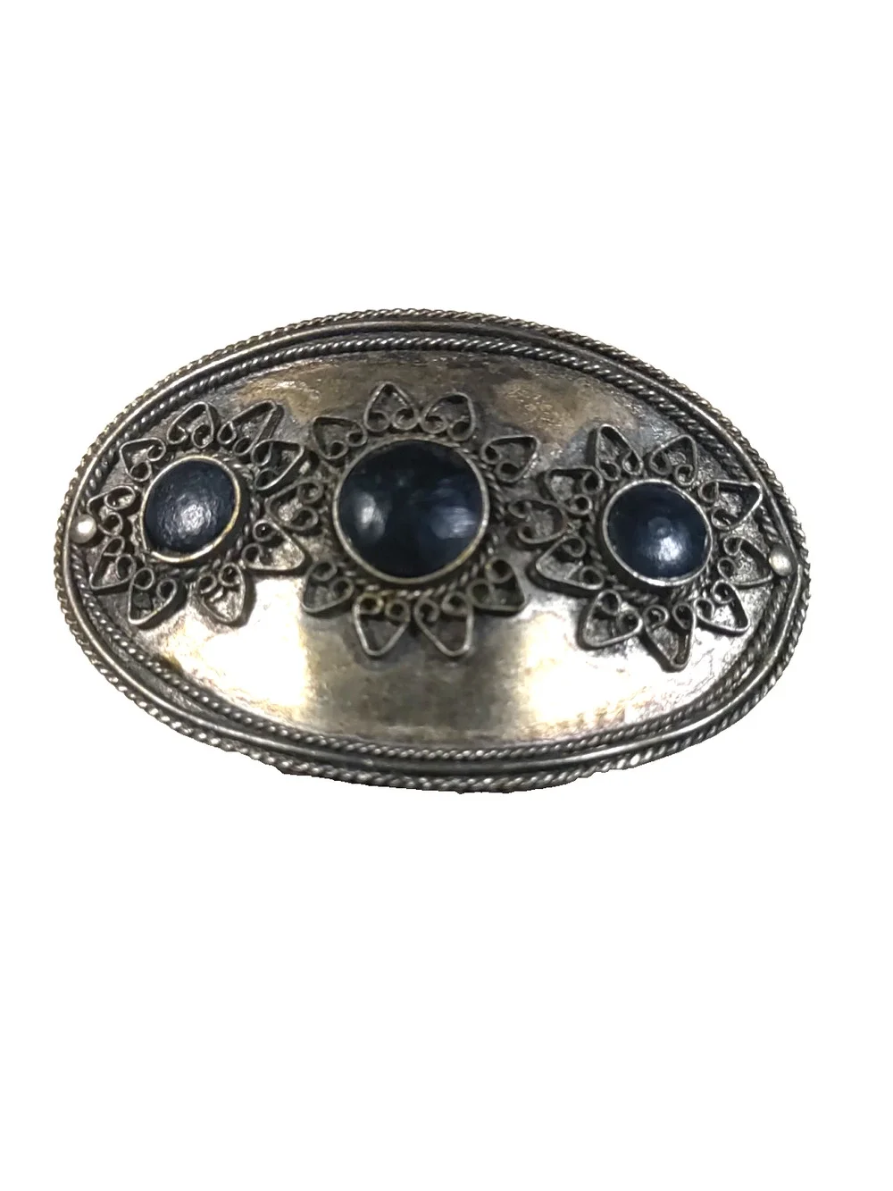 Hair Barrette Tension Clip Brass Tone Black Made On India Classic Design